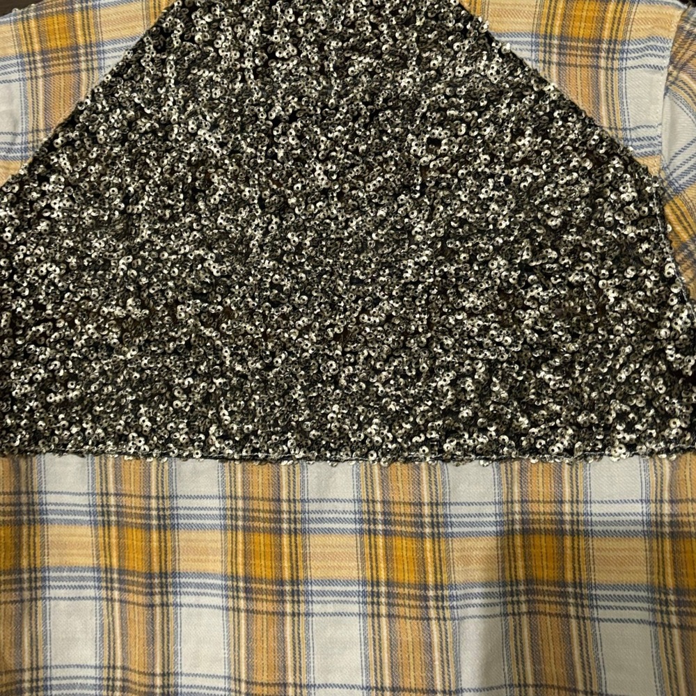 Free People Women's Small Little Bit of Sugar Sequined Flannel Button Up Shirt - Picture 5 of 7